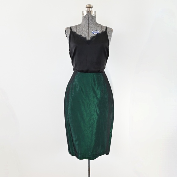 1980s B.B. Collections by BarbaraBarbara Iridescent Shimmery Green Disco Skirt - Picture 2 of 12